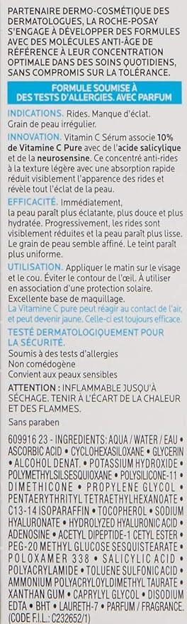 La Roche-Posay 10% Pure Vitamin C Serum for Face with Hyaluronic Acid & Salicylic Acid. Anti Aging Serum for Wrinkles, lack of Radiance & Uneven Skin Tone to Brighten & Smooth. Sensitive Skin, 30ml - Which Mark