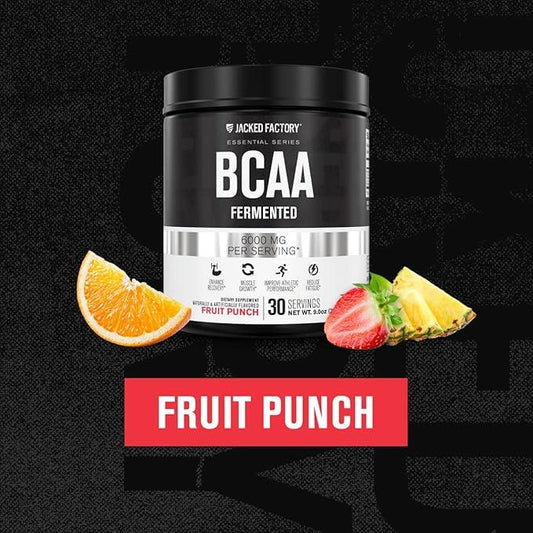 BCAA Powder (Fermented) - 6g Branched Chain Amino Acids Supplement for Enhanced Recovery, Reduced Fatigue, Increased Strength, and Muscle Growth - 30 Servings, Fruit Punch - Which Mark