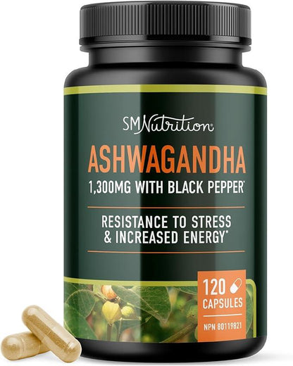 Ashwagandha Supplement 1300MG | High Strength Resistance to Stress & Increase Energy | Organic Ashwagandha Powder Capsules with Black Pepper for Increased Absorption | 120 Count 2-Month Supply - Which Mark