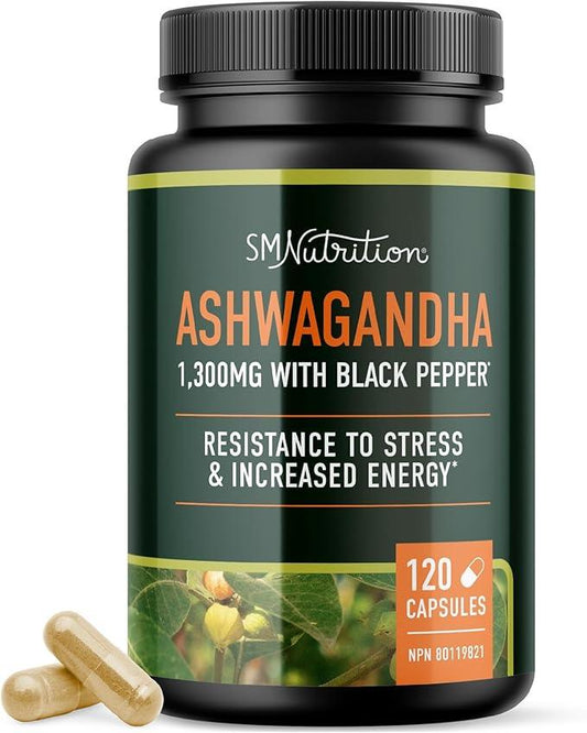Ashwagandha Supplement 1300MG | High Strength Resistance to Stress & Increase Energy | Organic Ashwagandha Powder Capsules with Black Pepper for Increased Absorption | 120 Count 2-Month Supply - Which Mark