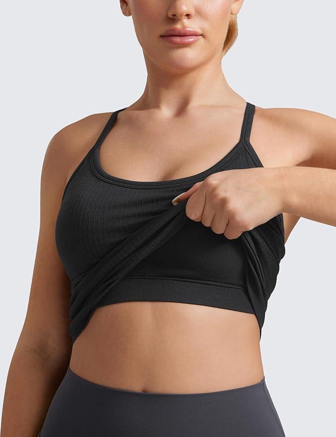 CRZ YOGA Seamless Workout Tank Tops for Women Racerback Athletic Camisole Sports Shirts with Built in Bra - Which Mark