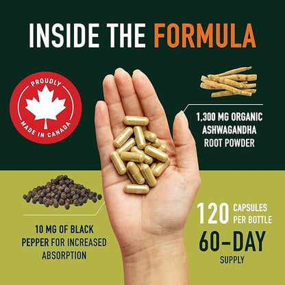 Ashwagandha Supplement 1300MG | High Strength Resistance to Stress & Increase Energy | Organic Ashwagandha Powder Capsules with Black Pepper for Increased Absorption | 120 Count 2-Month Supply - Which Mark
