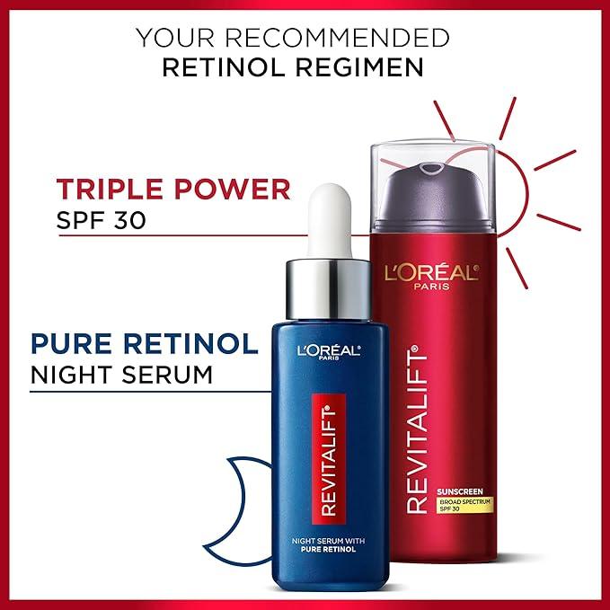 L’Oréal Paris Night Retinol Serum for Face, Revitalift Triple Power LZR, With 0.3% Pure Retinol, Moisturizes Skin and Eliminates Look of Deep Wrinkles, Skincare, 30 ml Climate Pledge Friendly - Which Mark