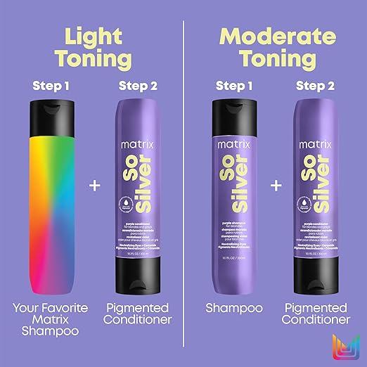 Matrix So Silver Purple Shampoo, Neutralizes Yellow Tones, Color Depositing and Toning, For Color Treated Hair Including Blonde, Grey, and Platinum - Which Mark