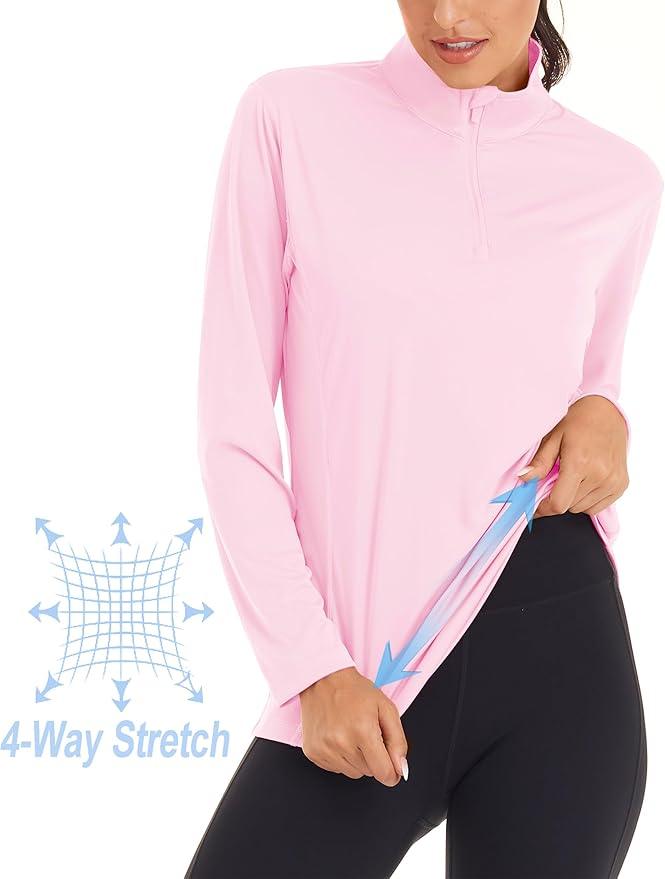 MAGCOMSEN Rash Guard Women Quick Dry Long Sleeve Workout UV Protection T-Shirt 1/4 Zip Up Hiking Athletic Tees Tops - Which Mark