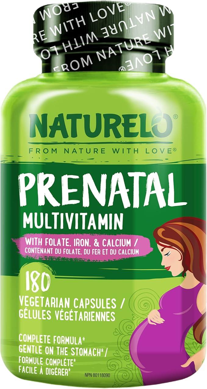 NATURELO Prenatal Multivitamin with Gentle Chelated Iron, Methyl Folate, Plant Calcium & Choline - Vegan, Vegetarian - Non-GMO - Gluten Free - 180 Capsules - 2 Month Supply - Which Mark