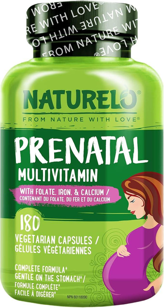 NATURELO Prenatal Multivitamin with Gentle Chelated Iron, Methyl Folate, Plant Calcium & Choline - Vegan, Vegetarian - Non-GMO - Gluten Free - 180 Capsules - 2 Month Supply - Which Mark