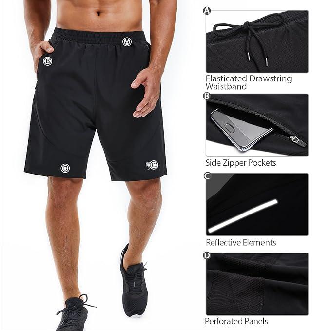 Souke Sports Men's 2 in 1 Workout Running Shorts 7" Quick Dry Gym Athletic Shorts Liner Zipper Pockets - Which Mark