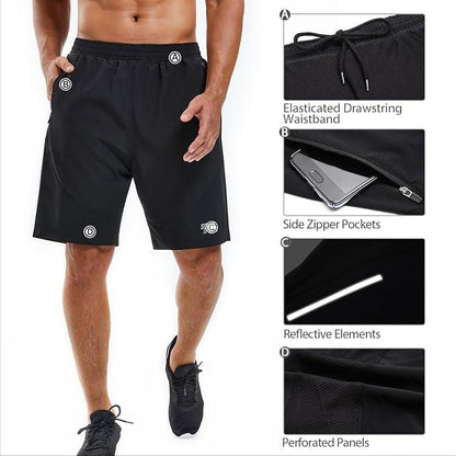 Souke Sports Men's 2 in 1 Workout Running Shorts 7" Quick Dry Gym Athletic Shorts Liner Zipper Pockets - Which Mark