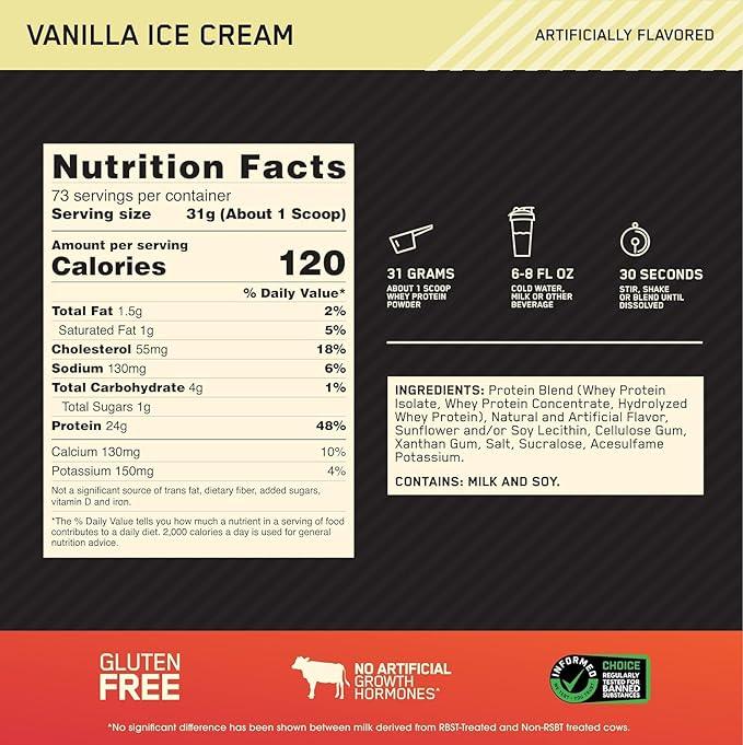 OPTIMUM NUTRITION Gold Standard 100% Whey Protein Powder From Whey Isolates, Vanilla Ice Cream 2270 gram - Which Mark
