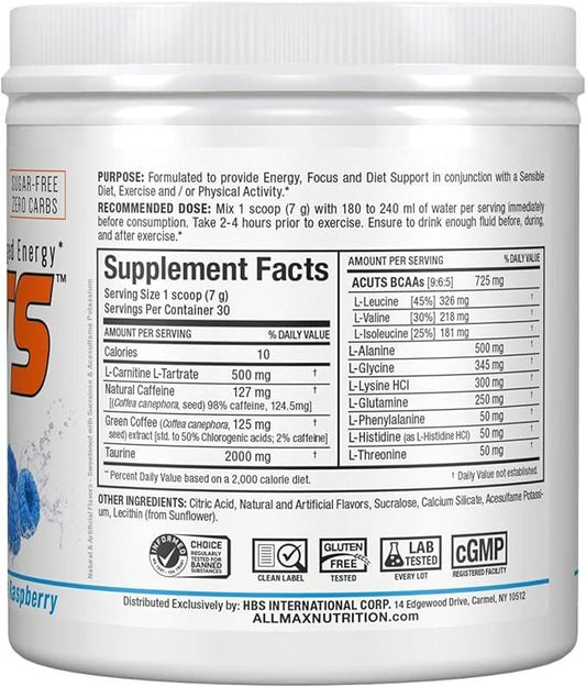 ALLMAX Nutrition ACUTS - Amino Acid Powder Supplement with Taurine, L-Carnitine, Green Coffee Bean Extract - Blue Raspberry - 252 g - Which Mark