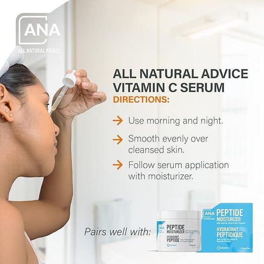 All Natural Advice Vitamin C Serum 60mL | 20% Vitamin C Face Serum Solution with Organic Botanicals, Hyaluronic Acid & Vitamin E | UV-Shielding Glass Bottle, Spray & Dropper | Canadian Skin Care - Which Mark