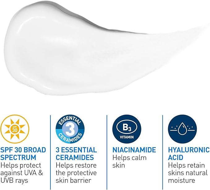 CeraVe Facial Moisturizer with SPF 30. Face Sunscreen Lotion with Hyaluronic Acid, Niacinamide & Ceramides for Women & Men. Oil-free, normal to dry skin. Verified Extended Use Date, Travel Size 89ML - Which Mark