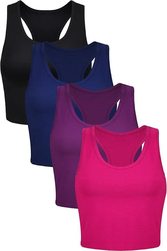 Geyoga 4 Pieces Basic Workout Crop Tank Tops Sleeveless Racerback Sport Tank Top for Women Yoga Running - Which Mark