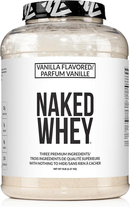 Naked Whey Vanilla Protein – All Natural Grass Fed Whey Protein Powder + Vanilla + Coconut Sugar- 5lb Bulk, GMO-Free, Soy Free, Gluten Free. Aid Muscle Recovery - 61 Servings - Which Mark