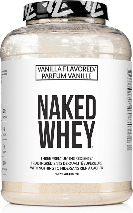 Naked Whey Vanilla Protein – All Natural Grass Fed Whey Protein Powder + Vanilla + Coconut Sugar- 5lb Bulk, GMO-Free, Soy Free, Gluten Free. Aid Muscle Recovery - 61 Servings - Which Mark