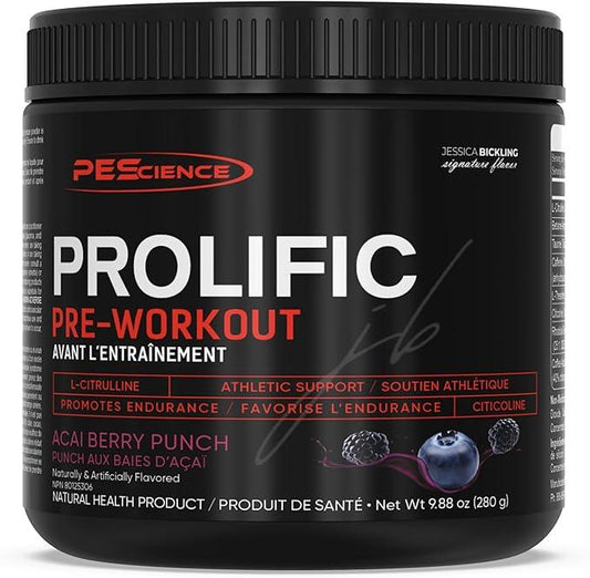 PEScience Prolific Energy Pre Workout - L Citrulline for Pump, Rhodiola & CDP Choline Nootropic for Focus - Preworkout for Men & Women - 40 Scoops, Acai Berry Punch - Which Mark