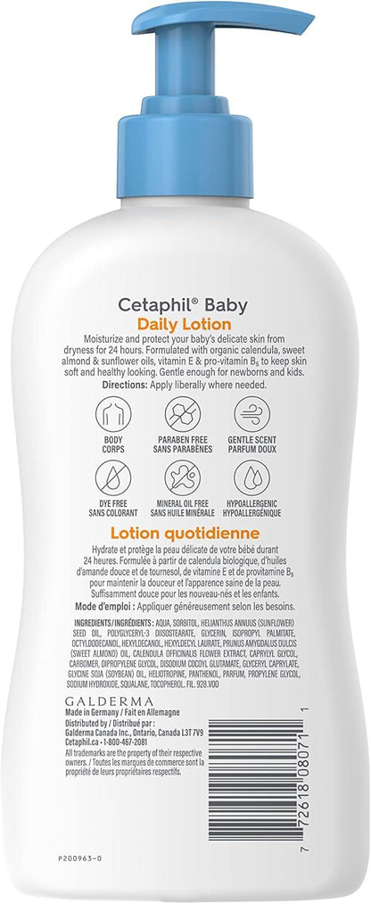 Cetaphil Baby Daily Lotion with Organic Calendula, Gentle Baby Lotion for Face & Body, 24 Hr Hydration for Dry and Irritated Skin, Paraben Free, Mineral Oil Free, Dermatologist Recommended, 400ml pump - Which Mark