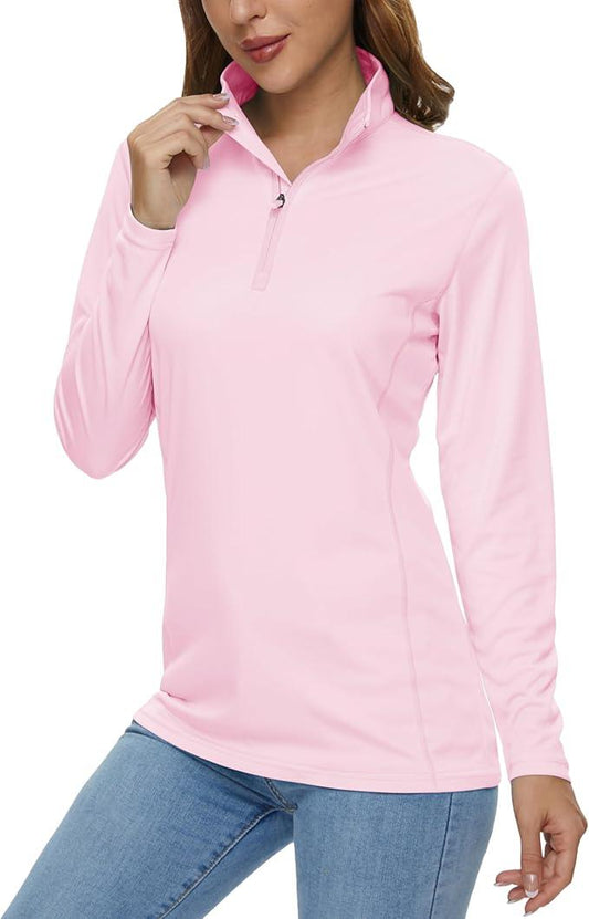 MAGCOMSEN Rash Guard Women Quick Dry Long Sleeve Workout UV Protection T-Shirt 1/4 Zip Up Hiking Athletic Tees Tops - Which Mark