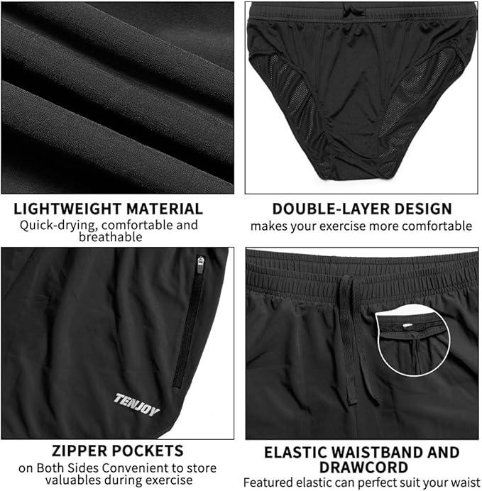 TENJOY Men's Running Shorts Gym Athletic Workout Shorts for Men 3 inch Sports Shorts with Zipper Pocket - Which Mark