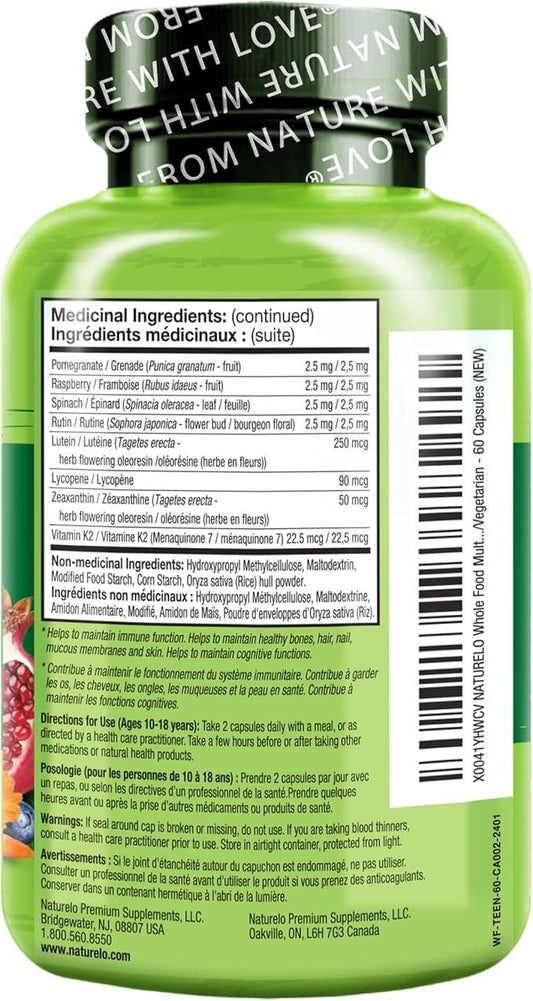 NATURELO Whole Food Multivitamin for Teens - Natural Vitamins/Minerals for Teenage Boys & Girls - Supplement for Active Kids - with Organic Extracts - Non-GMO - Vegan/Vegetarian - 60 Capsules - Which Mark
