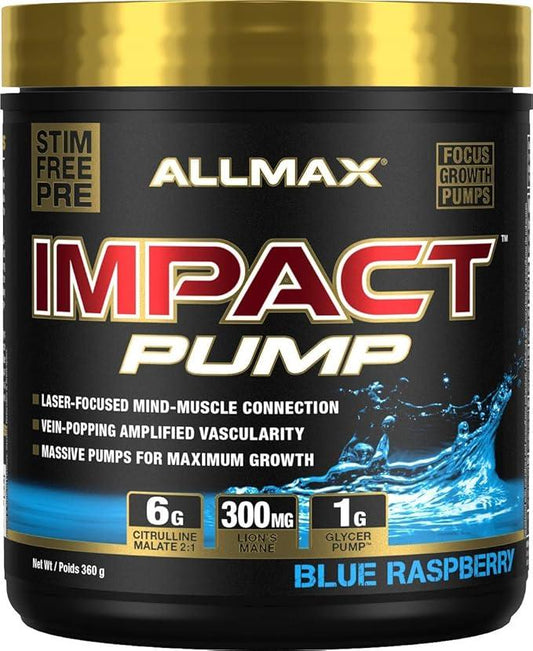 ALLMAX - IMPACT Pump - Non-Stim Pump Pre-workout - Blue Raspberry - 420g - Which Mark