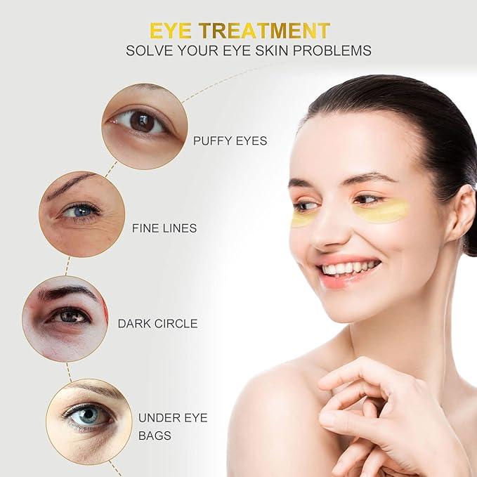 24k Gold Under Eye Patches - 60 Pcs Eye Mask Pure Gold Anti-Aging Collagen Hyaluronic Acid Under Eye Mask for Removing Dark Circles, Puffiness & Wrinkles Refresh Your Skin - Which Mark