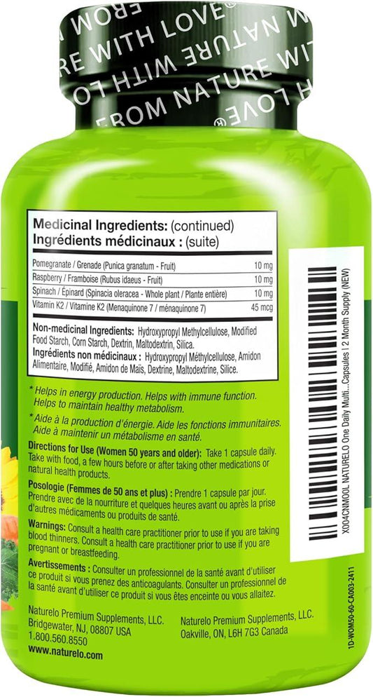 NATURELO One Daily Multivitamin for Women 50+ (Iron Free) - Menopause Support for Women Over 50 - Whole Food Supplement - Non-GMO - No Soy - 60 Capsules - 2 Month Supply - Which Mark