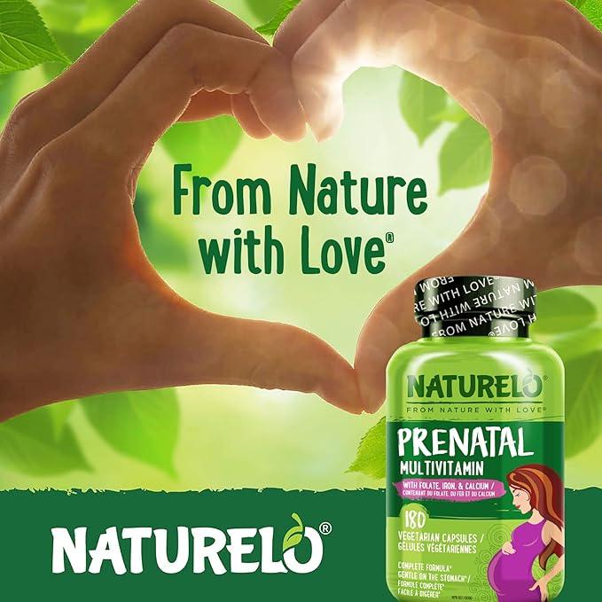 NATURELO Prenatal Multivitamin with Gentle Chelated Iron, Methyl Folate, Plant Calcium & Choline - Vegan, Vegetarian - Non-GMO - Gluten Free - 180 Capsules - 2 Month Supply - Which Mark