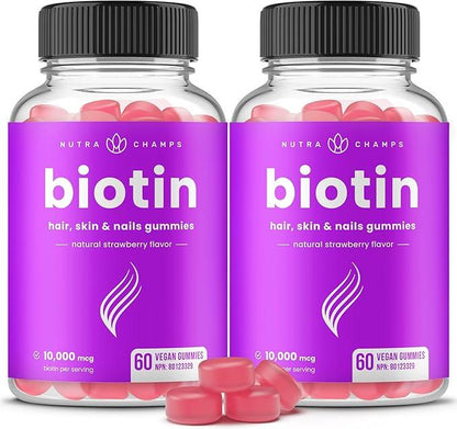 Biotin Gummies 10,000mcg Per Serving | Healthy Hair, Skin & Nails Vitamin Gummies for Women & Men | Chewable Biotin Supplement | Vegan & Non-GMO | 120 Gummies | 5000mcg Per Gummy - Which Mark