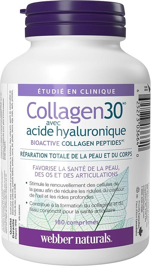 Webber Naturals Collagen30 with Hyaluronic Acid, Bioactive Collagen Peptides, 180 Tablets, Helps Reduce Joint Pain, Eye Wrinkles and Fine Facial Line - Which Mark