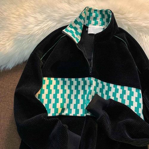 Stitching Waffle Stand Collar Sweater Men - Which Mark