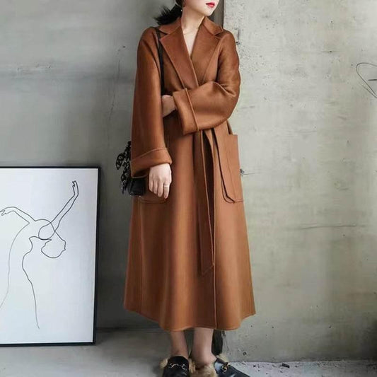 Women's Long Water Ripple Double-Sided Wool Coat – Elegant & Versatile - Which Mark