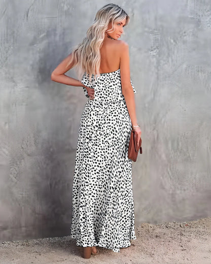 Leopard Print Floral-print Off-shoulder Ruffled Slit Dress - Which Mark