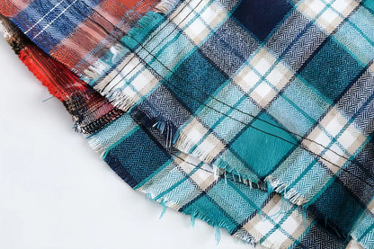 Multi-color Mosaic Plaid Fringed Hem Long Sleeve DressShirt Men - Which Mark