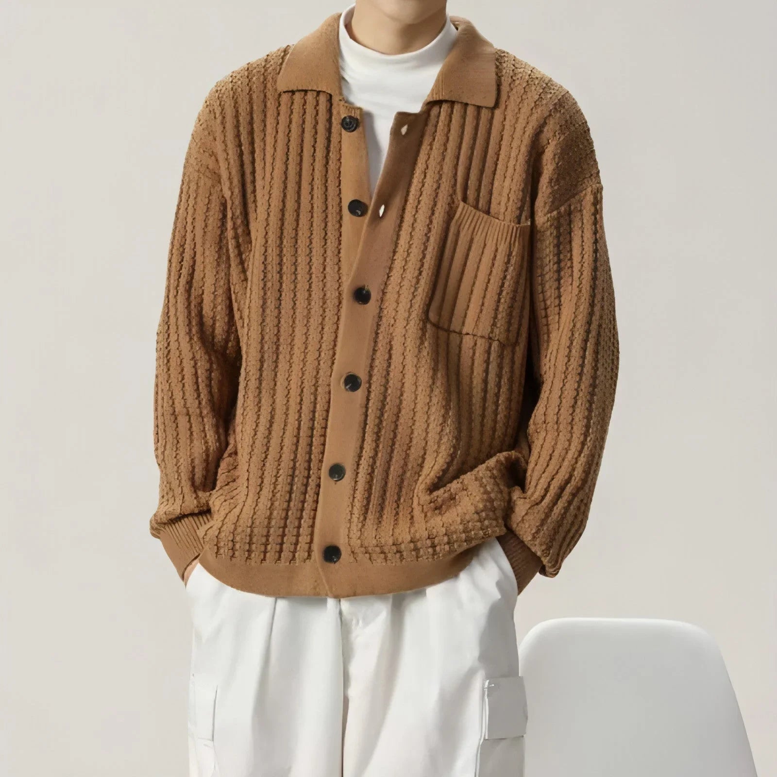 Loose Oversized Solid Color Knit Sweater Men - Which Mark