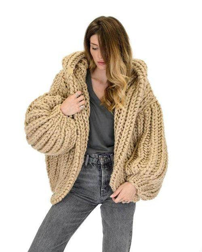 Loose And Hooded Cardigan Coat Handmade Knitting Needle Women's - Which Mark