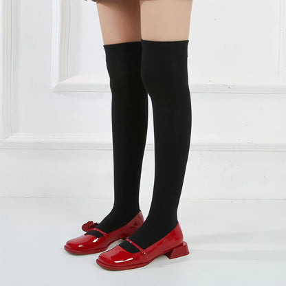 A Rose Single Shoe Square Toe Low-heel Bridal Shoes - Which Mark