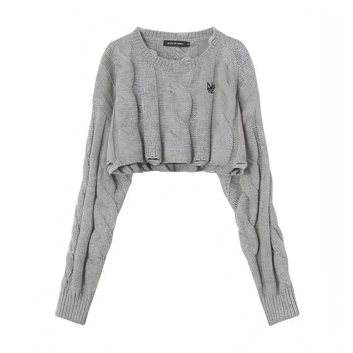 Short Long Sleeve Lazy Wind Pullover Knit Sweater Spice Girl Crew Neck - Which Mark
