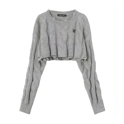 Short Long Sleeve Lazy Wind Pullover Knit Sweater Spice Girl Crew Neck - Which Mark
