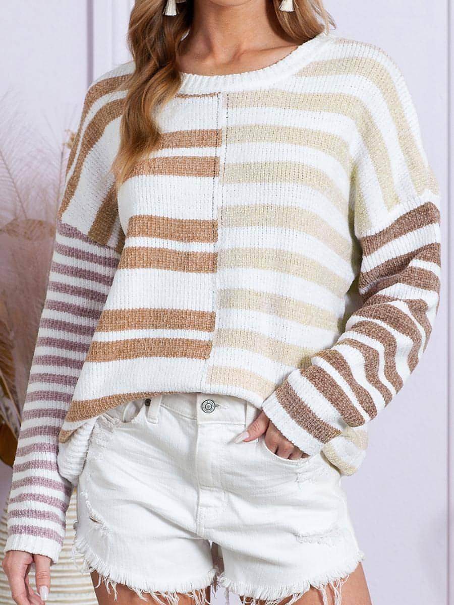 Simple Versatile Striped Printed Sweater For Women - Which Mark