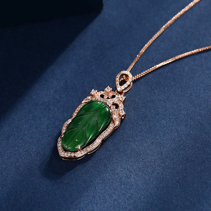 18K Gold Inlaid Emerald Necklace with Diamond Details - Which Mark