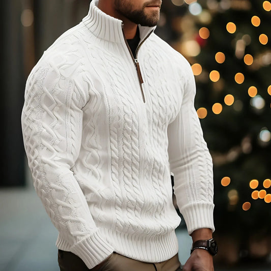 Men's Knitwear Half Zipper Coat Solid Color Twisted Thickened Sweater - Which Mark