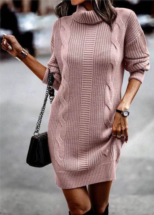 Women's Turtleneck Long Sleeve Narrow Sweater Dres - Which Mark