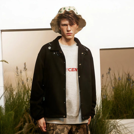 Letter Floral Embroidered Jacket For Men - Which Mark