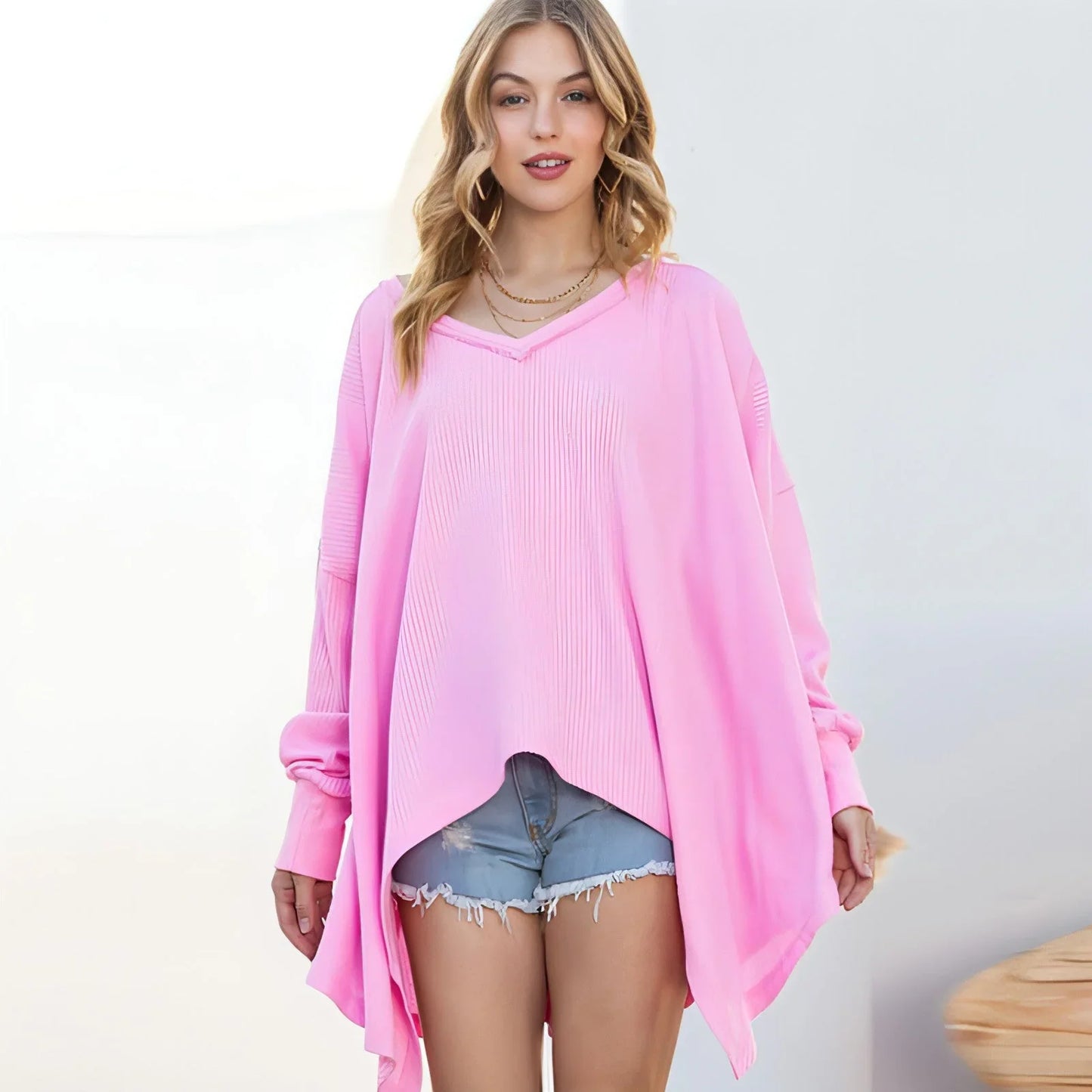 Solid Color Exposed Loose Long-sleeved Sweater - Which Mark