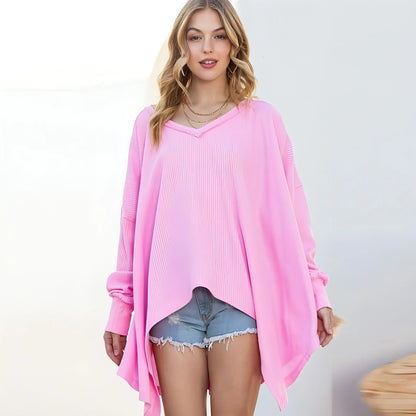 Solid Color Exposed Loose Long-sleeved Sweater - Which Mark
