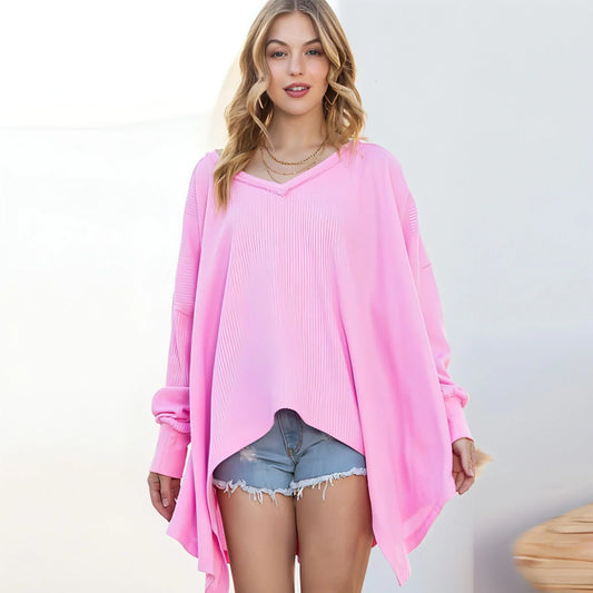Solid Color Exposed Loose Long-sleeved Sweater - Which Mark