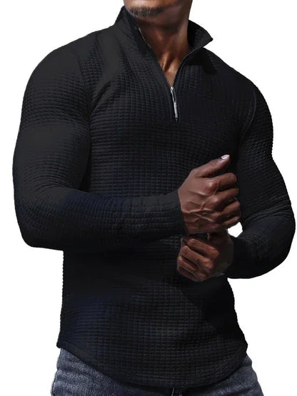 Outdoor Stand Collar Half Zip Training T-shirt Waffle Sports Bottoming - Which Mark