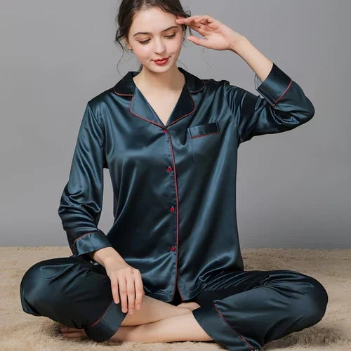 New Spring And Autumn Silk Couple Pajamas For Women - Which Mark